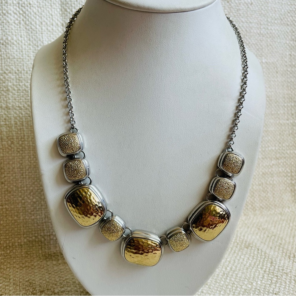 Monet Y2K Two-Tone Gold and Silver Hammered Statement Necklace